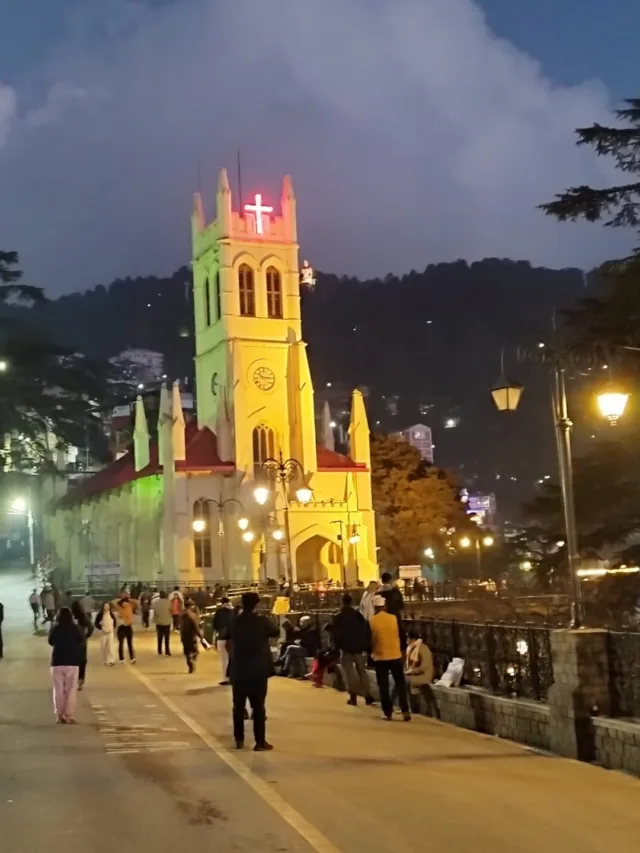 christ church on mall road shimla in evening